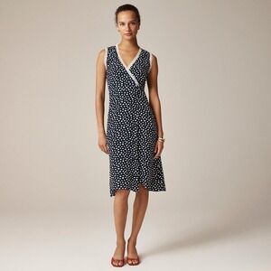 NWT!! Rouje x J. CREW Rencard Wrap Dress Polka Dot Lace Trims Navy Blue White 14